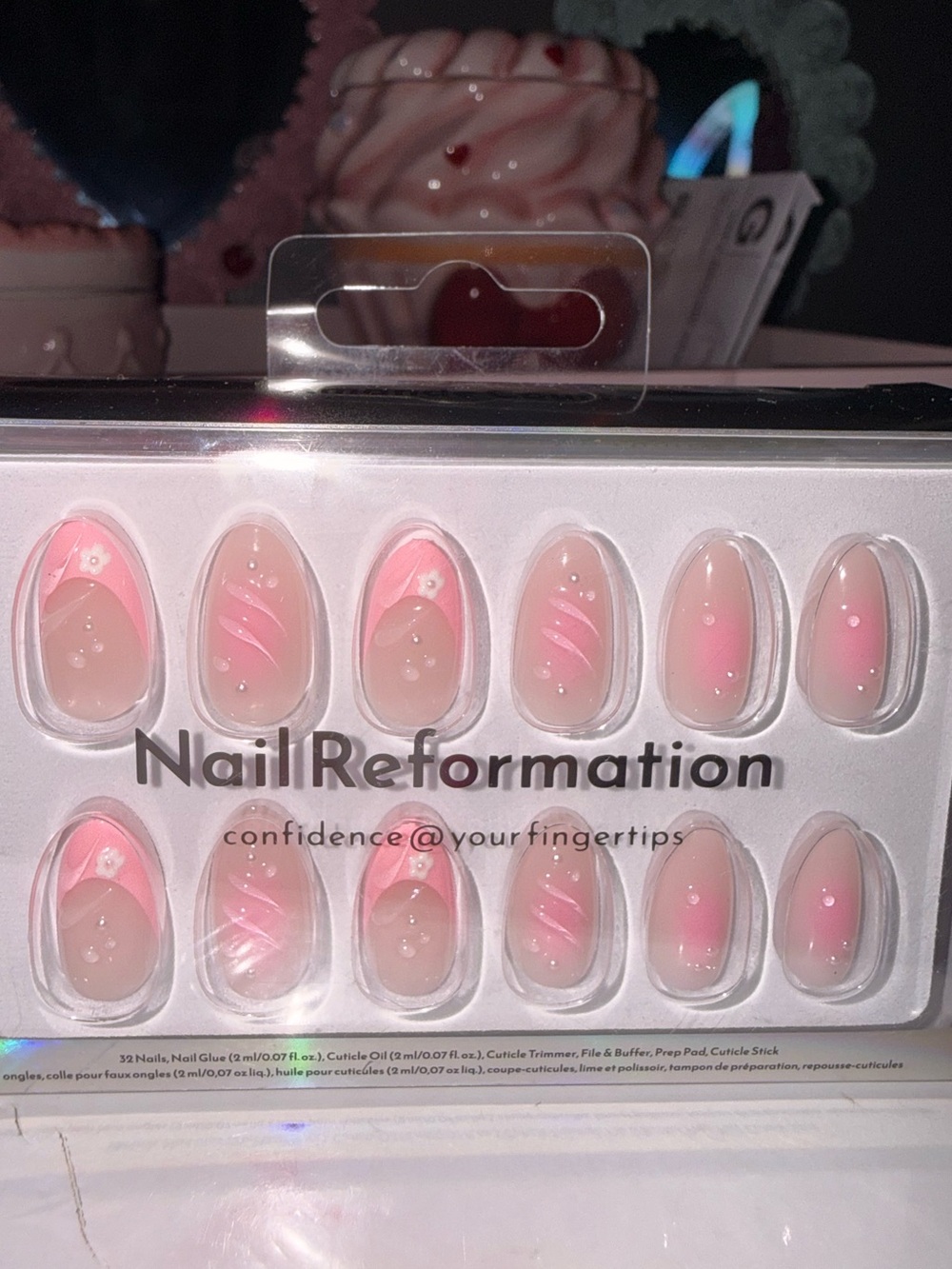 Nail Reformation Pink French Tip with Floral & Water Accents Press-On Nails